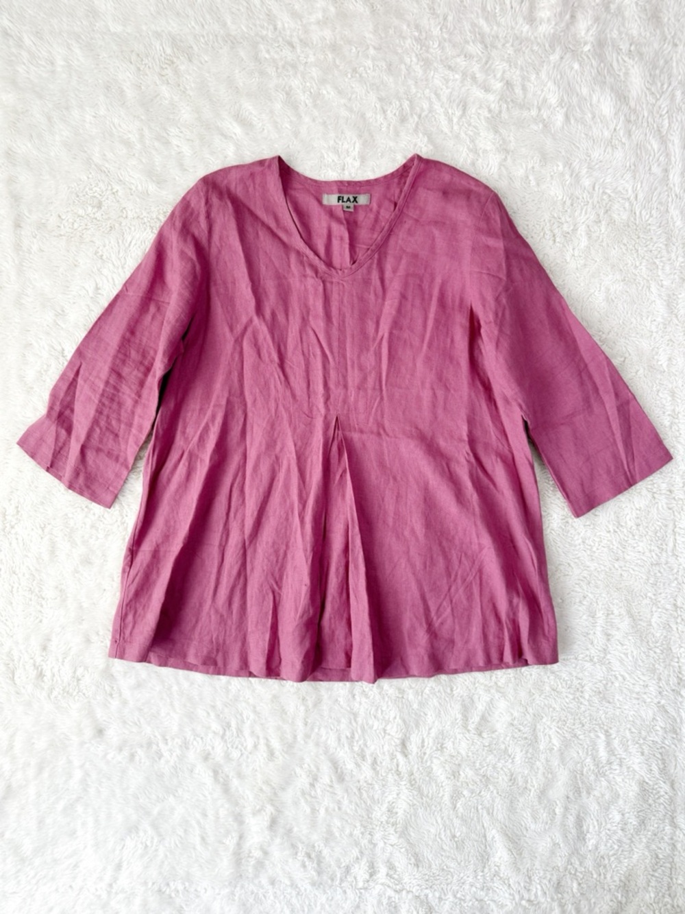 FLAX Woman 100% Linen Relax Fit V-Neck Top Tunic MEDIUM Lagenlook Boho Coastal